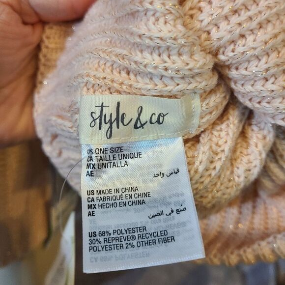 Style & Co Pink Metallic Threaded Scarf & Beanie - Picture 6 of 9